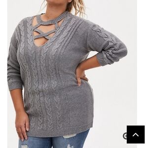 🆕1X GREY STRAPPY CABLE KNIT PULLOVER TUNIC